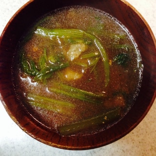 小松菜と揚げ玉のお味噌汁